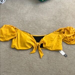 Fashion to Figure Gold Ruffled Tie Front Crop Blouse